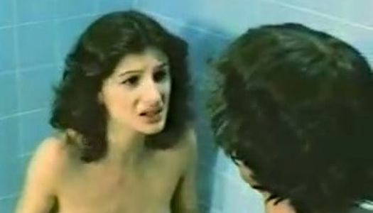 Spoiled short haired brunette with natural tits sucks dick in the shower porn pics