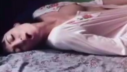 Sleeping brunette MILF in white gown tickles her wet cunt on bunk bed porn pics