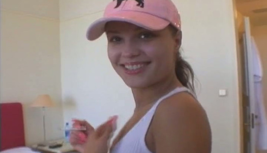 Hilarious brunette chick in cap practices to suck dick on dildo porn pics