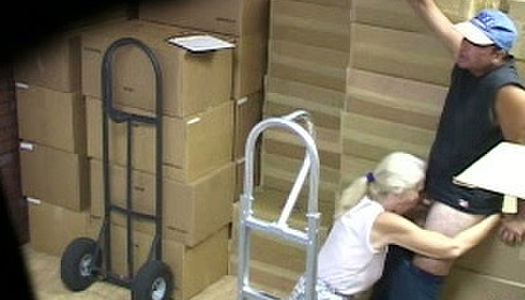 Slutty amateur blondie sucks porter's strong cock in the warehouse porn pics