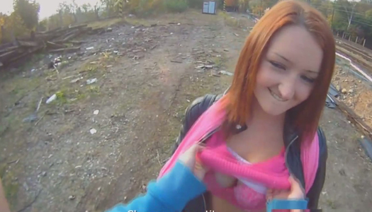 Perverted Russian chick provides strange dude with good blowjob outdoor porn pics