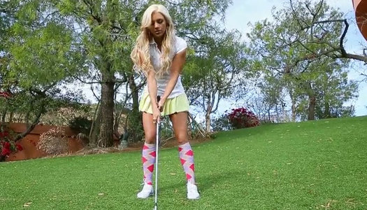 Kinky blond babe blows sugary cock of her BF while playing golf outdoors porn pics