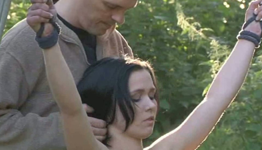 Teen sex-slave is undressed and fried outdoor porn pics