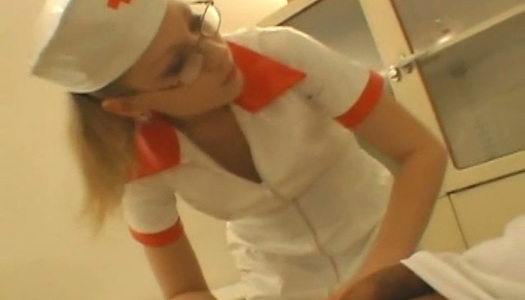 Four eyed nurse Iren is giving her poor patient a great blowjob porn pics