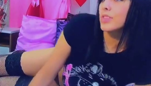 Amateur brunette plays with her full natural jugs on a web camera porn pics