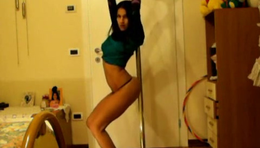 Skinny webcam pole dancer stripteases and flashes her petite ass porn pics