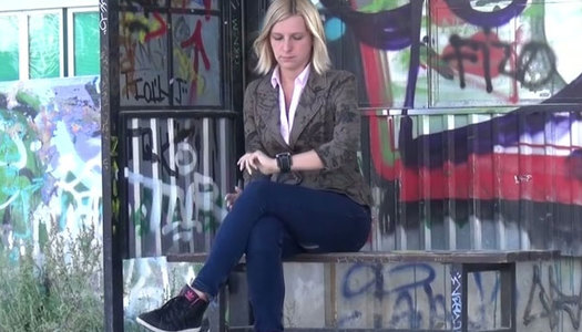 Shy light haired filth pissed on bus stop while waiting for her bus porn pics
