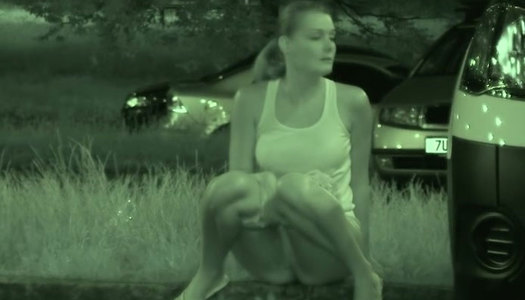 Leggy dark haired bitch pissed on the roadside in the darkness porn pics