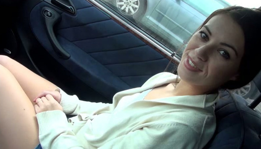 Picked up brunette chick has no shame and joyfully sucks dick in car porn pics