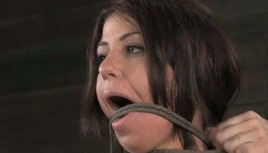 Tied up blonde with squeezed nipples gets her pussy punished porn pics