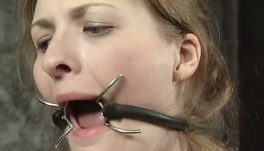 Standing on knees pale tied up submissive blondie is fucked with toy porn pics