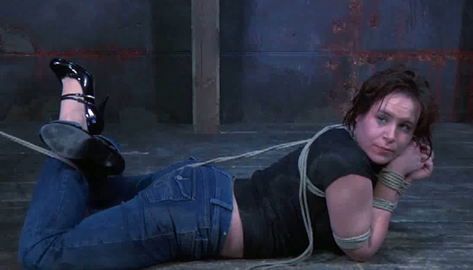 Perverted red haired chick ties up sex-slaved right on the cold floor porn pics