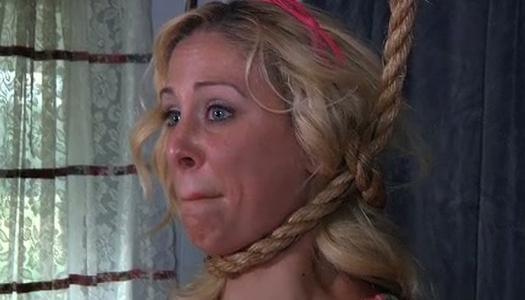 Kinky guy fucks tied up blonde in colorful dress porn pics