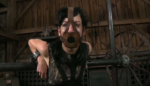 Chick in mask is restrained and punished by perverted dude porn pics