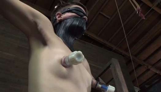 Blind folded chick gets her nipples pumped in hot bdsm video porn pics