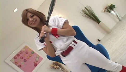 Lewd and hot Japanese baseball player with nice tits sucks hot cock porn pics