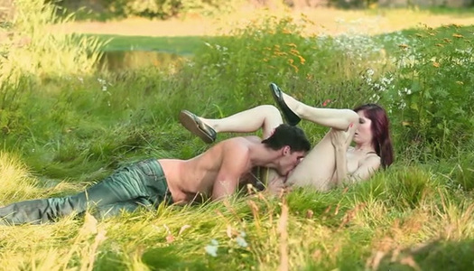 Alluring busty redhead with smooth bum enjoys riding dick in cowgirl pose porn pics