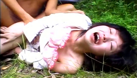 Filthy Jap girl screwed deep in her cunt in the middle of the forest porn pics