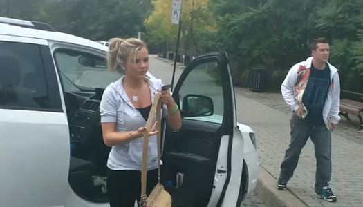 Busty babe Bree Olson gives her BF an incredible BJ in his car porn pics