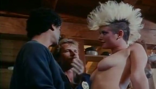 Extravagant blonde with punk haircut gets her slit fucked by two furious dudes porn pics