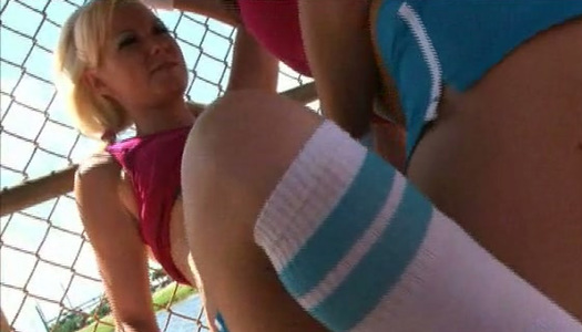 Horny sporty brunette and blonde baseball chicks are ready to make love porn pics