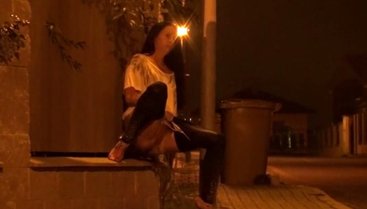 Black haired torrid beauty pisses outdoors late at night porn pics