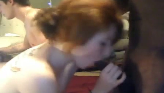 White freaky cuckold watched his dirty redhead bitch sucking BBC greedily porn pics