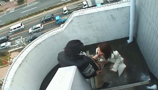 Filthy Japanese slut sucking dick balls deep outdoor porn pics