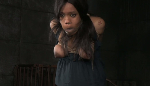 Tattooed ebony harlot is fucked with vibrator in the basement porn pics