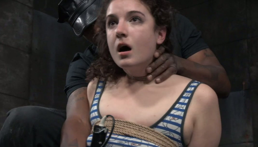 Cute curly babe gets punished in the dark room by horny BBC porn pics