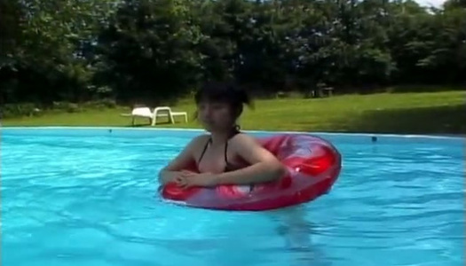 Japanese doll bathing in the outdoor pool wearing sexy tiny bikini porn pics