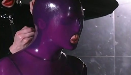 Submissive tied up chick in latex stuff gets slapped by horny domme porn pics