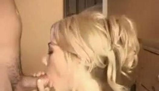 Appealing blonde gal sucking hard dick greedily in amateur video porn pics