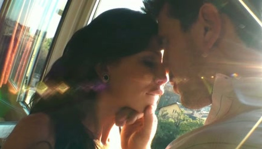 Seductive brunette chick blows juicy big cock sticking out of jeans porn pics