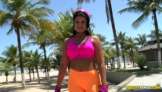 Bitch with sexy tan lines Aline Rios fucks like crazy porn pics