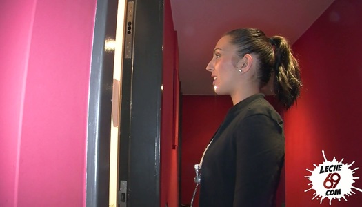 Slutty brunette Pamela Sanchez gives blowjob in the doorway porn pics