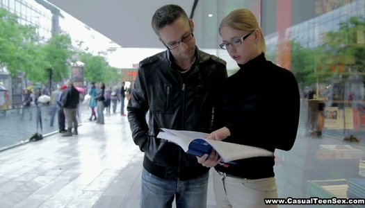 Shy student in glasses Veronika is fucked and jizzed porn pics