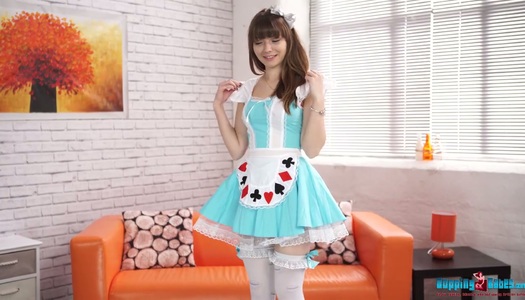 Cosplay red haired chick Helen White strips and shows her yummy shaved pussy porn pics