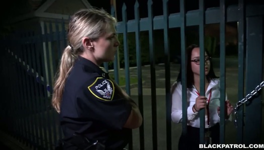 Crazy bitches wearing police uniform fuck black dude right in the street porn pics