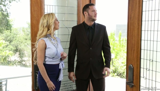 Sizzling blonde Cherie Deville enjoys eating hard dick before steamy cock riding porn pics