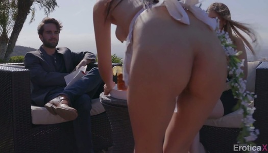 Petite Asian waitress Marica Hase has passionate threesome sex with her boss and his GF porn pics