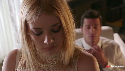 Delicious blind folded babe Lena Anderson sucks hard pole and gets fucked porn pics