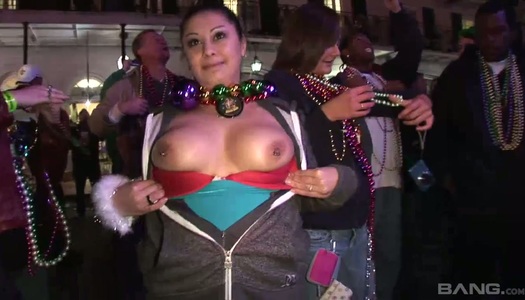 Shameless chicks are flashing their juicy tits in public porn pics