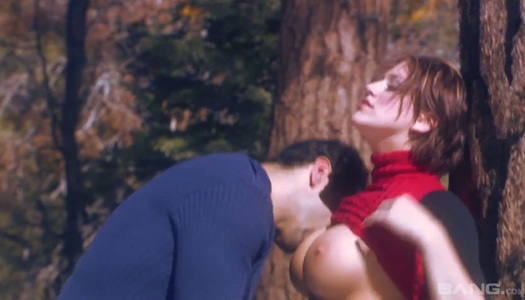 Hot tempered dude drills mouth and pussy of Eve Laurence right in the snowy mountains porn pics