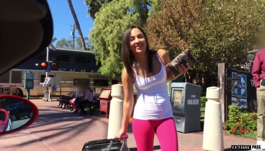 Yummy chick Amara Romani sucks hard penis standing on her knees porn pics