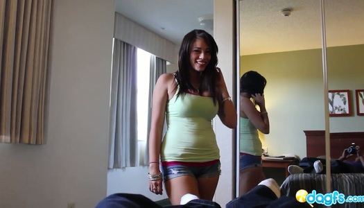 Whorish girlfriend Jamie Valentine gives tugjob to one BBC porn pics