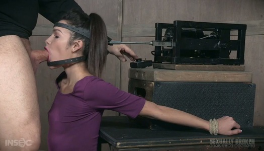 Kinky dude fucks face of tied up to the table whore Eden Sin porn pics