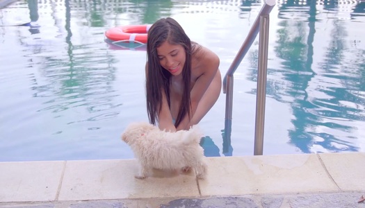 Slender Latin girl Karin Torres takes off bikini and shows off her pussy by the pools side porn pics