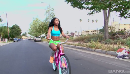 Ebony chick Toni Marie is riding her bike and sitting on dude's face porn pics