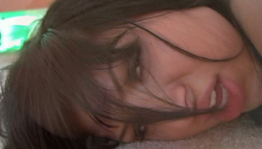 Nasty black haired lady Sativa Rose swallows cum on POV video porn pics